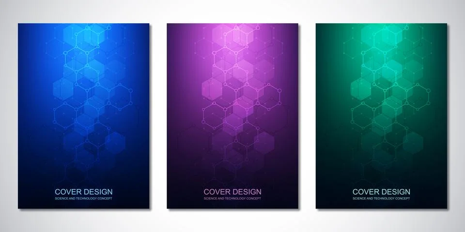 Vector template for cover or brochure, with hexagons pattern and technological Stock Illustration