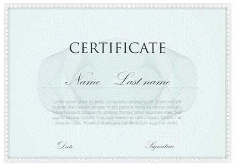 Vector template design of certificate with guilloche signs Stock Illustration