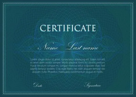 Vector template design of certificate with guilloche signs Stock Illustration