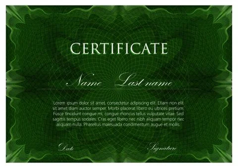 Vector template design of certificate with guilloche pattern (watermarks) Illustrazione stock