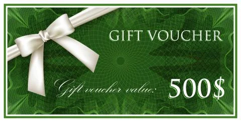 Vector template design of green gift voucher or certificate with guilloche Stock Illustration