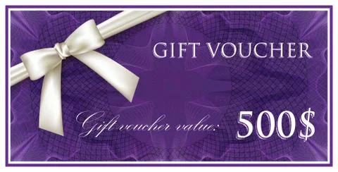 Vector template design of purple gift voucher or certificate with guilloche Stock Illustration
