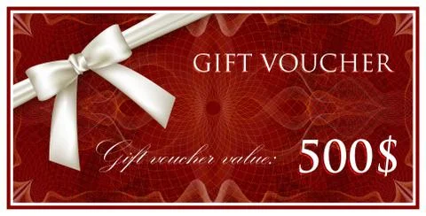 Vector template design of red gift voucher or certificate with guilloche pattern Stock Illustration