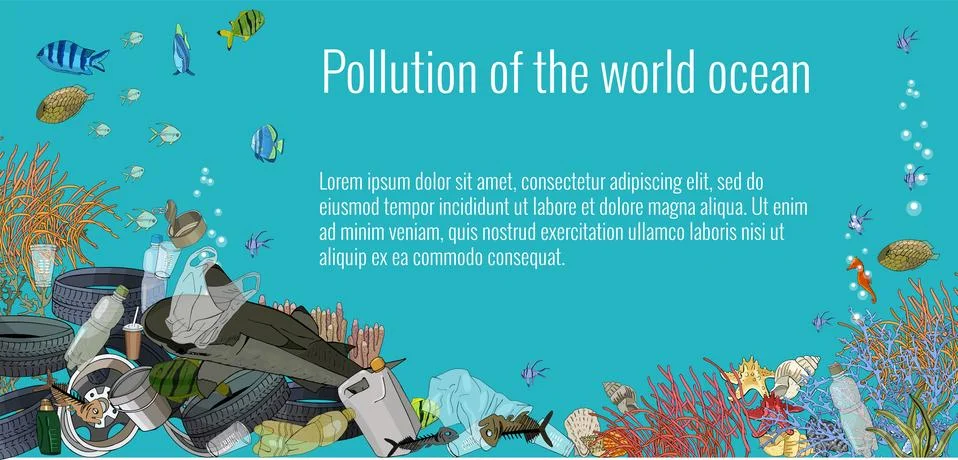 Vector template with different types of plastic garbage and chemical waste to Stock Illustration