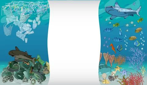 Vector template with different types of plastic garbage and chemical waste to Stock-Illustration