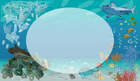 Vector template with different types of plastic garbage and chemical waste to Stock Illustration