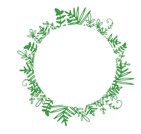 Vector template of doodle twigs in green with an empty space inside in the form Stock Illustration