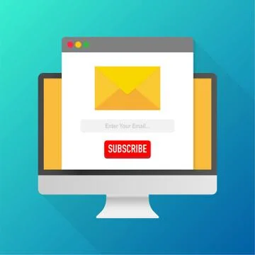 Vector template email subscribe on computer. Submit form for website email le Stock Illustration