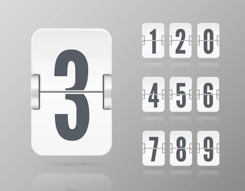 Vector template with floating flip scoreboard numbers and reflections for white Stock Illustration