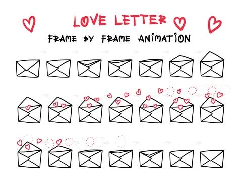 Vector template for frame-by-frame animation. Love letter Stock Illustration