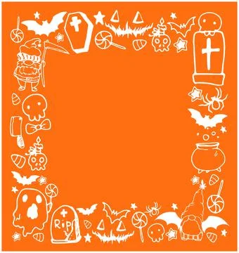 Vector template for Halloween. square frame of cartoon ghost, hat, pumpkin Stock Illustration