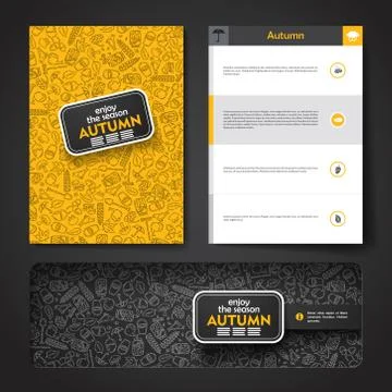 Vector template with hand drawn doodles autumn theme Stock Illustration