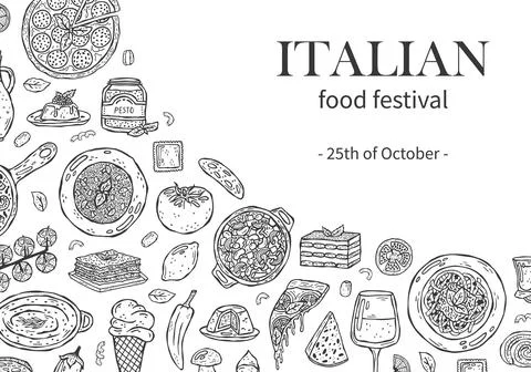 Vector template hand-drawn illustrations of Italian cuisine. Illustrazione stock