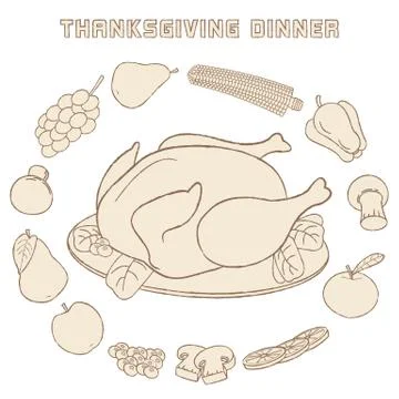 Vector template with hand drawn Thanksgiving elements. 스톡 일러스트