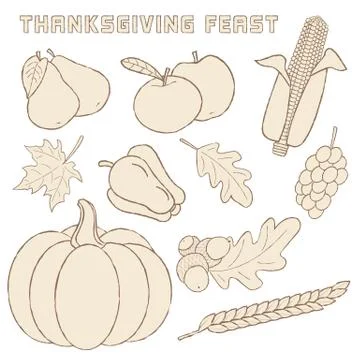 Vector template with hand drawn Thanksgiving elements. 스톡 일러스트