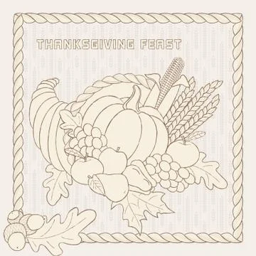 Vector template with hand drawn Thanksgiving elements. Stock Illustration
