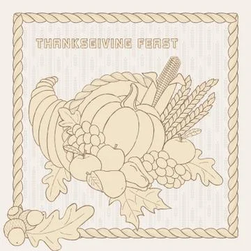 Vector template with hand drawn Thanksgiving elements. Illustrazione stock
