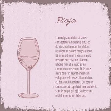 Vector template with hand drawn wine glass. Stock Illustration