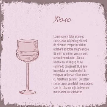 Vector template with hand drawn wine glass. Stock Illustration