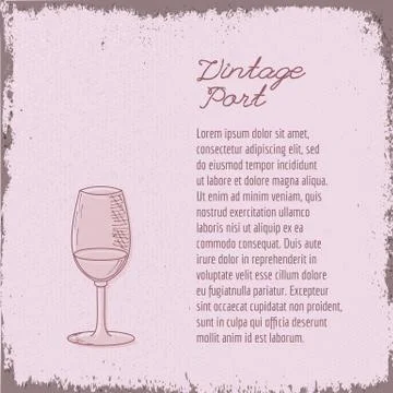 Vector template with hand drawn wine glass. Stock Illustration