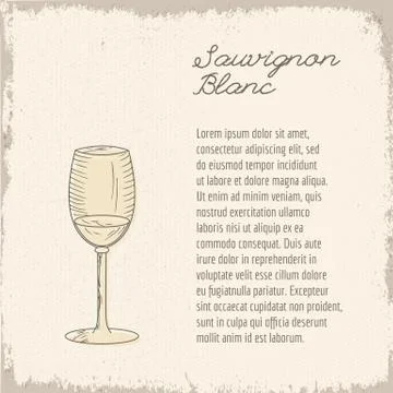 Vector template with hand drawn wine glass. Stock Illustration