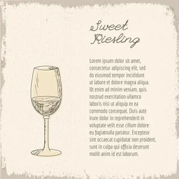 Vector template with hand drawn wine glass. Stock Illustration