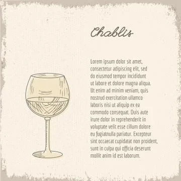 Vector template with hand drawn wine glass. Stock Illustration