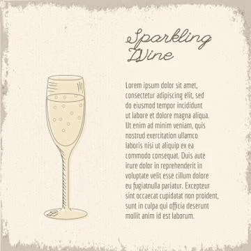 Vector template with hand drawn wine glass. Stock Illustration