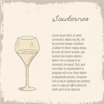 Vector template with hand drawn wine glass. Stock Illustration
