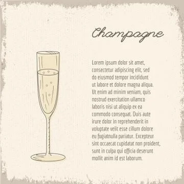 Vector template with hand drawn wine glass. Stock Illustration