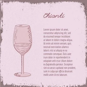 Vector template with hand drawn wine glass. Stock Illustration