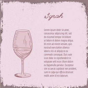 Vector template with hand drawn wine glass. Stock Illustration