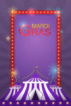 Vector template for holiday with a tent and fireworks. Carnival and fun. Stock Illustration
