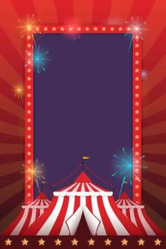 Vector template for holiday with a tent and fireworks. Carnival and fun. Stock Illustration
