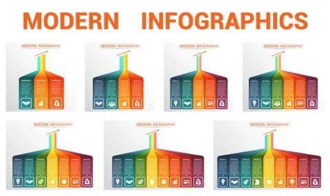 Vector template Infographic for 3, 4, 5, 6, 7, 8, 9 options. Vertical colorfu Illustrazione stock