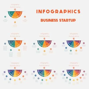 Vector template infographics startup business concept for 3, 4, 5, 6, 7, 8, 9 Stock Illustration