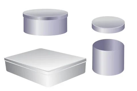 Vector template of metal closed and opened boxes. Gift box 스톡 일러스트