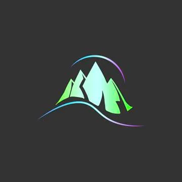 Vector template mountains gradient green neon design on gray background Stock Illustration