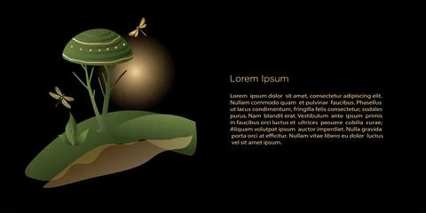 Vector  Template mystic and elf theme, banner with fabulous tree and dragonfl Stock Illustration