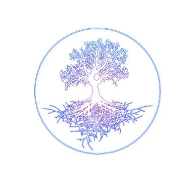 Vector template neon tree of life with roots Stock Illustration