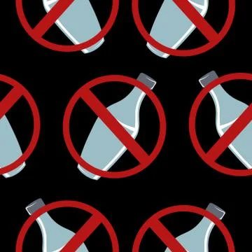 Vector template of plastic bottles. Rejection of plastic. Red stop sign on a Stock Illustration