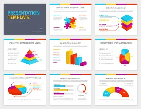Vector template for presentation with 3d graphs and charts Stock-Illustration