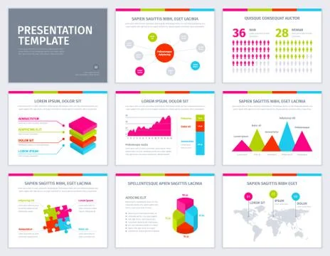 Vector template for presentation with graphs and charts Illustrazione stock