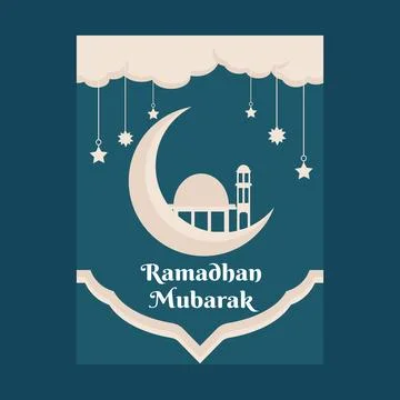 VECTOR TEMPLATE RAMADHAN FLAT DESIGN WITH VARIATIONS OF STARS AND MOON FIBER WIT Stock Illustration