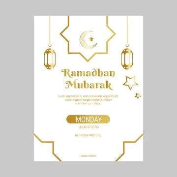 VECTOR TEMPLATE RAMADHAN FLAT DESIGN WITH VARIATIONS OF STARS AND MOON FIBER WIT Stock Illustration