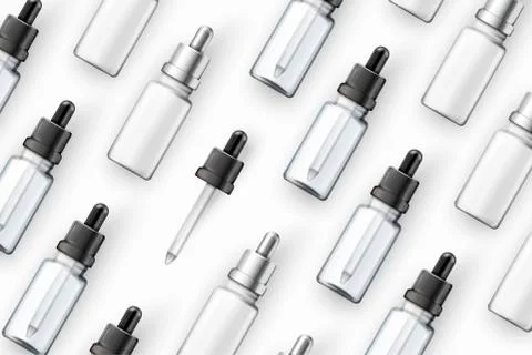 Vector template - realistic cosmetics dropper bottles on table Illustrazione stock