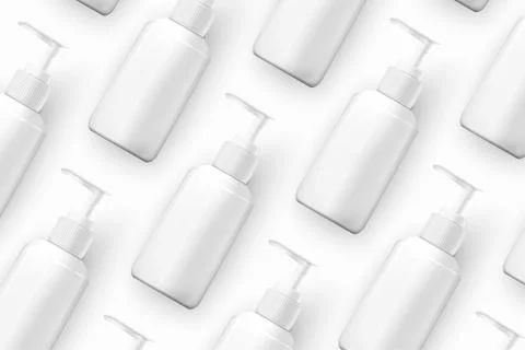 Vector template - realistic cosmetics shampoo bottles on table, mockup Stock Illustration