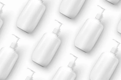 Vector template - realistic cosmetics shampoo bottles on table, mockup Stock Illustration