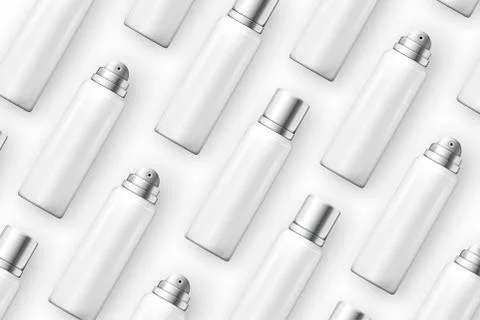 Vector template - realistic cosmetics spray bottles on table, mockup Stock Illustration