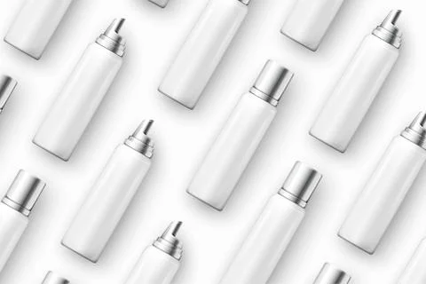 Vector template - realistic cosmetics spray bottles on table Stock Illustration